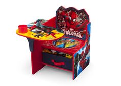 a spiderman desk and chair are shown