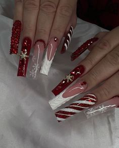 Winter Nails Acrylic, Nails Design With Rhinestones, Christmas Nails Acrylic, Long Square Acrylic Nails, Bling Acrylic Nails, Winter Nail, Festival Nails