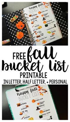 Free printable Fall Bucket List! Letter size, half letter size, and personal size! Perfect for your planner. Half Letter Planner Printables Free, Fall Bucket List Printable, Halloween Bucket List, October Daily, Fall Planner, Planner Obsessed, Fall Bucket List, List Printable, Fall Printables