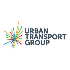 the urban transport group logo with colorful lines and dots on it's white background