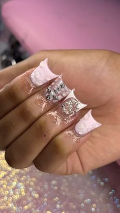 Girly Acrylic, Acrylic Nail Set, Girly Acrylic Nails, Hello Kitty Nails, Unique Acrylic Nails, Classy Nails, Best Acrylic Nails, How To Do Nails, Nail Design