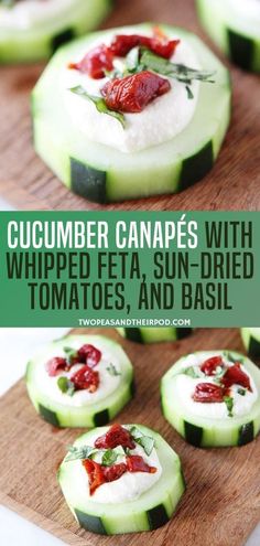 cucumber canapes with whipped feta sun dried tomatoes and basil