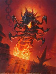 a painting of a demonic creature in flames