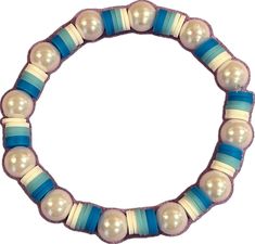 Blue Hand-strung Pearl Bracelet With Round Beads, Adjustable Hand-strung Blue Pearl Bracelet, White Beaded Round Wristband, Adjustable Blue Pearl Beaded Bracelets, White Pearl Bracelet, White Pearl, Pearl Bracelet, Pearl White, Blue And White