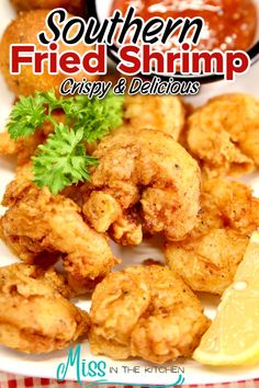 the cover of southern fried shrimp crispy and delicious