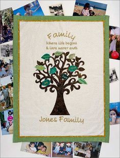 the family tree is surrounded by many photos