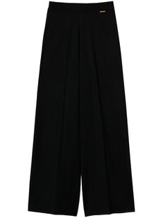 black fine knit palazzo design elasticated waistband high-waisted logo plaque wide leg Palazzo Designs, Palazzo Trousers, Yoko London, Wardrobe Edit, Boots Fall, Exclusive Fashion, Ballet Flat Shoes, Ski Wear, Lady Dior