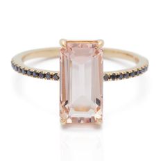 Morganite & Black Diamond Ring - YI COLLECTION Pink Morganite Diamond Ring, Elegant Style, Elegant Pink Morganite Diamond Ring, Timeless Pink Rings With Center Stone, Elegant Morganite Rings With Baguette Cut, Formal Fine Jewelry Blush Rings, Elegant Pink Topaz Ring In 14k Gold, Blush Morganite Ring With Center Stone, Elegant Pink Topaz Ring With Center Stone, Pink 14k Gold Baguette Cut Jewelry