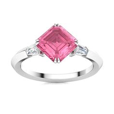 A modern uniquely set gemstone, Roesia is a promise Pink Tourmaline ring that is dainty and elegant all at once. Choose from the vast variety of gemstones for its centre stone, to the 14k White Gold of your choice and lastly from the wide range of quality for the 2 baguettes on its band. This glossy natural stone with its beautiful tender pink color is soft and gentle in appearance. Ring With Emerald, Glossier Pink, It Band, October Birth Stone