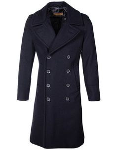 Men's Naval Officers Long Overcoat 790 Classic Navy Double-breasted Peacoat, Navy Pea Coat With Double Button Closure For Business, Navy Double-breasted Business Peacoat, Navy Double-breasted Pea Coat For Business, Classic Navy Pea Coat With Double Button Closure, Navy Pea Coat With Buttons For Formal Occasions, Navy Formal Pea Coat With Buttons, Navy Peacoat With Buttons For Business, Navy Double-breasted Peacoat