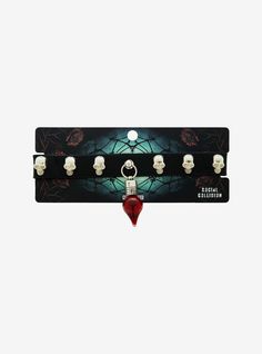 Make a killer statement with this faux leather choker  featuring silver-tone skull studs and a vial charm filled with faux blood. Leather Chokers, Funky Jewelry, Themed Jewelry, Skeletal, Cosplay Outfits, Cute Jewelry, Hot Topic, Choker, Bath And Body