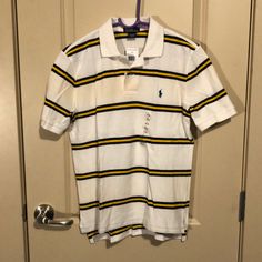 Brand New Casual Striped Tops For School, Sporty Polo Collar Tops For School, Sporty Polo Tops For School, White Casual Tops For School, Casual White Tops For School, Casual Short Sleeve Polo Shirt For School, Casual White Shirt For School, Casual White School Shirt, Casual Cotton Polo Shirt For School