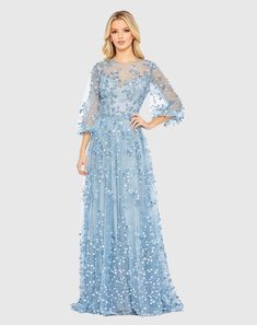 Embroidered Puff Sleeve A-Line Gown Royals Outfit, Formal Wedding Guest Dress, Look Formal, Delicate Embroidery, Formal Dresses Gowns, Designer Prom Dresses, Chiffon Gown, Mac Duggal, Gowns With Sleeves