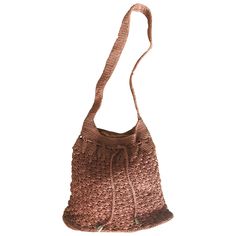 Chic 1970s light brown Italian rayon hand crochet boho shoulder bag purse! Features amazing crochet workmanship with drawstring closure. The perfect size to fit all the daily essentials- smartphone, makeup, wallet, keys, etc. Nice size shoulder strap that easily fits (and stays on) the shoulder. Fully lined with interior pocket. Perfect for everyday use. In great condition. Measurements: 11 inches from side to side 11 inches from top to bottom 15 inch shoulder drop 70s Wardrobe, Goblincore Fashion, Boho Shoulder Bag, Handbags Patterns, Amazing Crochet, Easy Patterns, Crochet Boho, Crochet Handbags Patterns, Handbag Pattern