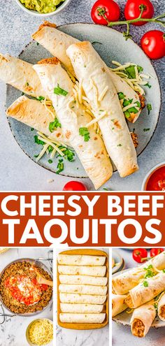 cheesey beef taquitos with tomatoes and other ingredients