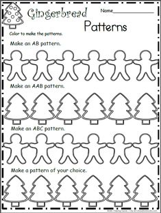 gingerbread pattern worksheet for children to make their own gingerbreads and christmas trees