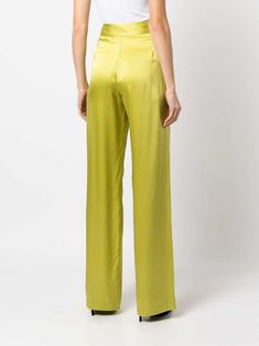 Silk Wide Leg Pants, Michelle Mason, Satin Trousers, Chartreuse Green, Elegant Dresses Classy, Silk Trousers, Gray Silk, Pleated Pants, Red Silk