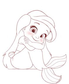 the little mermaid is sitting down with her head on her chest and eyes closed, while she