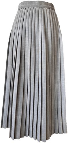 This lightweight, midi skirt has all the details for a staple piece in your closet. Black and white micro knit creates a beautiful, cool gray that can be worn with just about everything. Looks great as professional attire, and equally as great paired with a vintage tee. The pleats add a nice texture to this neutral themed skirt, which allows it to be a subtle statement piece when it needs to be. Versatility is key when choosing staples for your wardrobe. Waist band has one button for closure on left side of skirt with a quarter zip hidden below. Accordion pleat, A-line design gives you plenty of room to move, and also stay comfortable while wearing.Made in UK by St. Michael. Marked US 14 / EUR 42.Style Tip : Cap your shoulders with an oversized, leather moto jacket and wear some combat boo Gray Midi Length Skirt For Spring, Spring Gray Midi-length Skirt, Spring Gray Midi Length Skirt, Spring Gray Midi Skirt, Gray Formal Skirt For Spring, Gray Midi Skirt For Work, Gray Knee-length Skirt For Spring, Gray Knee-length Formal Skirt, Elegant Gray Lined Pleated Skirt