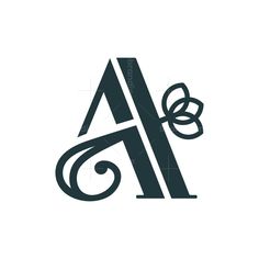 the letter a with a bow on it's tail is shown in black and white