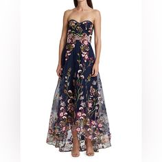 Marchesa Notte Dresses | Marchesa Notte Strapless High-Low Embroidered Tulle Gown | Color: Blue | Size: 12 | Nwt | Mob Dresses Formal Dress For Wedding, Floral Formal Dress, Marchesa Notte Dress, Marchesa Dresses, Marchesa Dress, Flare Gown, Mob Dresses, Embroidered Tulle, Tulle Gown