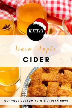 a close up of a pie on a plate with apples and drinks in the background