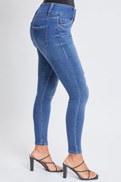 If all the world is a stage, then our Women’s Essential High Rise Skinny Jeans will really steal the show. This high-waisted denim jean features a stretchy composition for the perfect hip-hugging look, and tapers down to a narrow ankle for a slimming silhouette that still shows off your natural shape. Pair with a tucked tank or a fitted crop to really flaunt your gorgeous frame. Product Details- High Rise - 3 Button Closure with Zipper - 5 Pocket Construction - Slim in Waist, Hip, and Leg- Full Ymi Jeans, Midnight Sky, L And Light, Women Essentials, Natural Shapes, High Waisted Denim, Denim Jean, Medium Blue, Denim Jeans