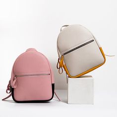 Trendy White Leather Backpack, Trendy Leather Portable Backpack, Pink Leather Backpack For School, Pink Leather School Backpack, Leather School Backpack With Mobile Phone Bag, Trendy Everyday Portable Leather Backpack, Large Capacity White Leather Backpack, White Large Capacity Leather Backpack, White Leather Large Capacity Backpack