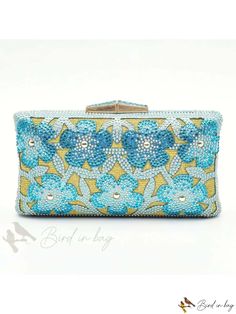 Bird in Bag - Womens Evening Patterned Dress Blue Formal Bags For Spring, Formal Blue Bags For Summer, Elegant Blue Summer Bags, Spring Evening Light Blue Bag, Spring Evening Light Blue Bags, Blue Evening Bags For Summer, Flower Clutch, Glitter Clutch Bag, Glitter Clutch