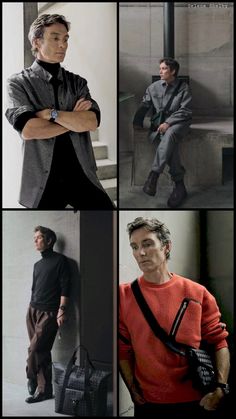 four photos of men in different poses with their arms crossed