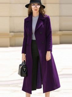 Purple Purple Coat Outfit, Classic Summer Outfits, Outfit Inspiration Women, Purple Coat, Long Wool Coat, Purple Jacket, Purple Tie, Outwear Jackets, Red Long Sleeve