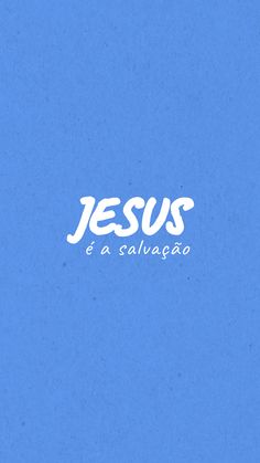 the word jesus is written in white on a blue background