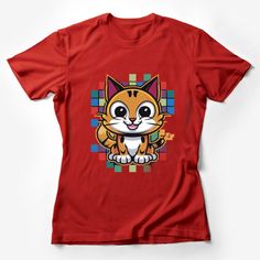 Cute Cartoon Cat T-Shirt, Colorful Pixel Art Kitten Tee, Unisex Graphic Tee for Cat Lovers, Casual Wear Female T-Shirt Custom graphic T-Shirt.Customize your color Fun Short Sleeve T-shirt With Cat Print, Playful Cat Design Crew Neck T-shirt, Playful Crew Neck T-shirt With Cat Design, Playful Red Cartoon Print T-shirt, Playful Red T-shirt With Cartoon Print, Playful Short Sleeve T-shirt With Cat Design, Playful Cotton T-shirt With Cat Design, Playful Cotton T-shirt With Cat Print, Playful Cotton Cat Print T-shirt