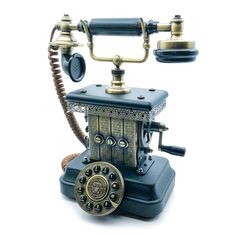 an old - fashioned telephone is shown on a white background