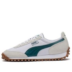 PUMA Fast Rider OG CN 'White Gray Green' 387323-05 (SNKR/Casual/Unisex/Low Top/Non-Slip) White Running Shoes With Rubber Waffle Outsoles For Sports, White Running Shoes With Rubber Sole For Athleisure, White Athleisure Running Shoes With Rubber Sole, White Running Sneakers With Gum Sole, White Running Shoes With Gum Sole, White Sneakers With Gum Sole For Running, Casual White Running Shoes For Jogging, White Athletic Fit Running Shoes With Rubber Sole, Casual Running Shoes With Gum Sole For Sports