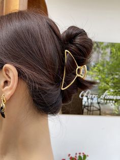 Gold  Collar  Zinc Alloy  Medium Hair Claw Embellished   Women Accessories Gem Hair, Snake Hair, Geometric Hair Clip, Black Hair Clips, Beaded Hair Clips, Bobby Pin Hairstyles, Gold Hair Clips, Tumblr Hair