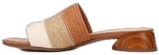 Brown Flat Heel Mules For Summer, Elegant Beige Summer Slides, Elegant Summer Vacation Slides, Elegant Beige Slides For Summer, Elegant Slides For Spring Vacation, Chic Natural Color Spring Mules, Medium Width Open Toe Summer Mules, Summer Medium Width Flat Heel Mules, Chic Natural Mules For Spring