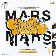 an image of a poster with the words mars mars written in black and yellow on it