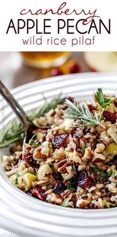 a white plate topped with rice and cranberries