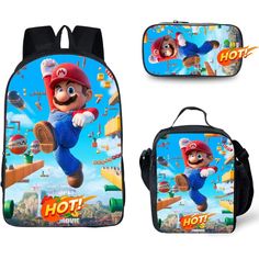 This 3pc Super Mario Bros Backpack Set Is New! Materialmy School Bag, Lunch Bag, And Pencil Bag Are All Made Of Very High-Quality Polyester, Which Is Very Durable And Not Easy To Break. Patternthe Backpack Three-Piece Set Adopts Advanced Printing Technology, The Pattern Is Clear, Lifelike And Vivid, Not Easy To Fade, Safe. Design The Backpack Adopts Ergonomics, Is Comfortable And Breathable, And Is Padded, So It Is Not Tiring To Carry And Is Good For The Waist. Usage Scene This Three-Piece Backp Casual Backpack Lunch Bag For Back To School, Portable Lunch Bag For Back To School, Trendy Lunch Bag For Back To School, Casual Rectangular Bag For School Events, Novelty School Bags, Black School Backpack Lunch Bag, Black Backpack Lunch Bag For School, Nintendo Switch Animal Crossing, Super Mario Nintendo