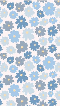 blue and yellow flowers are on a white background with light gray, beige and pale colors