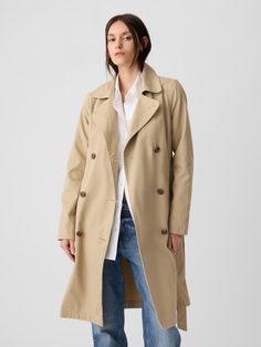 Modern Trench Coat | Gap Factory Modern Trench Coat, Navy Uniforms, Lapel Collar, Tie Belt, Double Breasted, Trench Coat, Gap, Faux Leather, Long Sleeves