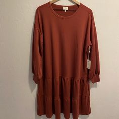 Ava James Cranberry Ruffled Long Sleeve Dress. Condition Is Brand New With Tags! Size: Medium Red Tiered Dress For Fall, Ruffle Long Sleeve Dress, Blue Long Sleeve Dress, Leopard Blouse, Blue Shirt Dress, Ruffle Long Sleeve, Long Sleeve Knit Dress, Ribbed Knit Dress, Long Sleeve Sweater Dress