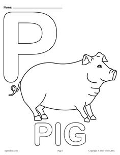 the letter p is for pig coloring page with an image of a pig on it