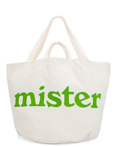 Cotton canvas exterior with nylon lining.  Made in China.  Open top.  One main construction.  Mister Green logo.  .  .  Measures approx 17-26" W x 16" H x 17" D, Shoulder strap with a 10" drop, Top handle with a 5" drop.  .  .  .  .  .  .  .  . White Shoulder Bag With Logo For Everyday Use, Cotton Tote Shoulder Bag With Logo Print, White Canvas Bag With Logo, Canvas Bag With Logo For Errands, Canvas Logo Bag For Errands, Travel Cotton Shoulder Bag With Logo Print, Everyday Cotton Shoulder Bag With Logo Print, Daily Use Cotton Shoulder Bag With Logo Print, Travel Shoulder Bag With Logo Print In Cotton