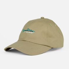 Classic dad hat with embroidered fish. Casual Snapback Hat For Fishing, Casual Fishing Snapback Hat, Casual Baseball Cap For Fishing, Casual Curved Brim Trucker Hat For Fishing, Casual Trucker Hat For Fishing With Curved Bill, Casual Trucker Hat With Curved Bill For Fishing, Curved Brim Hat With Embroidered Logo, Casual Curved Bill Fishing Hat, Embroidered Fish