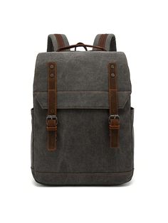 Vintage Laptop Backpack For Men Women, Bookbag Casual Daypack For College Work, Travel Bag Fit 15.6"Laptop Grey     Colorblock,Textured Pattern Laptop Handbag   Functional Bags, size features are:Bust: ,Length: ,Sleeve Length: Rectangular Laptop Bag For Outdoor Activities, Back To School Rectangular Laptop Bag, Back To School Outdoor Rectangular Laptop Bag, Canvas Laptop Bag With Standard Backpack Shape, Retro Luggage, Work Travel Bag, Laptop Handbag, College Work, Travel Tote