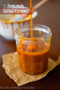 homemade salted caramel sauce in a glass jar