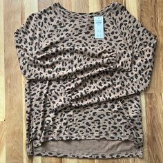 Leopard Print Soft Cozy Tee. Size Small. Brand New With Tag. Cozy Fit Brown Tops For Loungewear, Leopard Print Crew Neck Top For Winter, Casual Cozy Fit Tops For Layering, Casual Brown Tops For Loungewear, Brown Stretch Top For Loungewear, Casual Leopard Print Top With Relaxed Fit, Leopard Print Relaxed Fit Top For Fall, Leopard Print Tops With Relaxed Fit For Fall, Leopard Print Top With Relaxed Fit For Fall