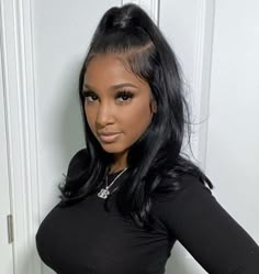 Bernice Burgos Ponytail, Long Hair Ponytail Styles Black Women, Bernice Burgos Hairstyles, Medium Straight Hairstyles Black Women, Short Half Up Half Down Hair Black Women, Short Spiky Haircuts For Women, Spiky Haircuts For Women, Spiky Haircut, Aesthetic Queen